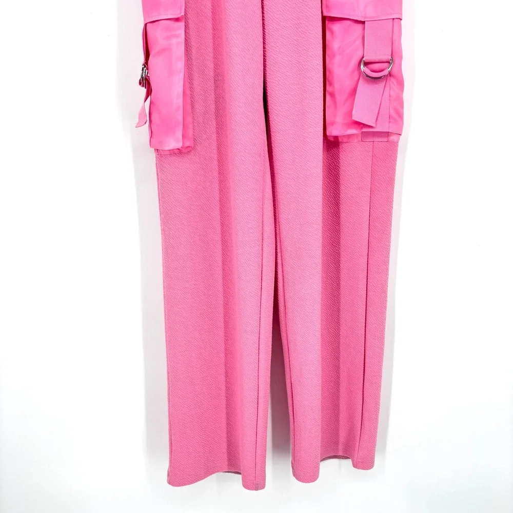 Beach Riot Range Cargo Pants Sz S Pink Wide Leg Pull On Flowy‎ Gauze Lined